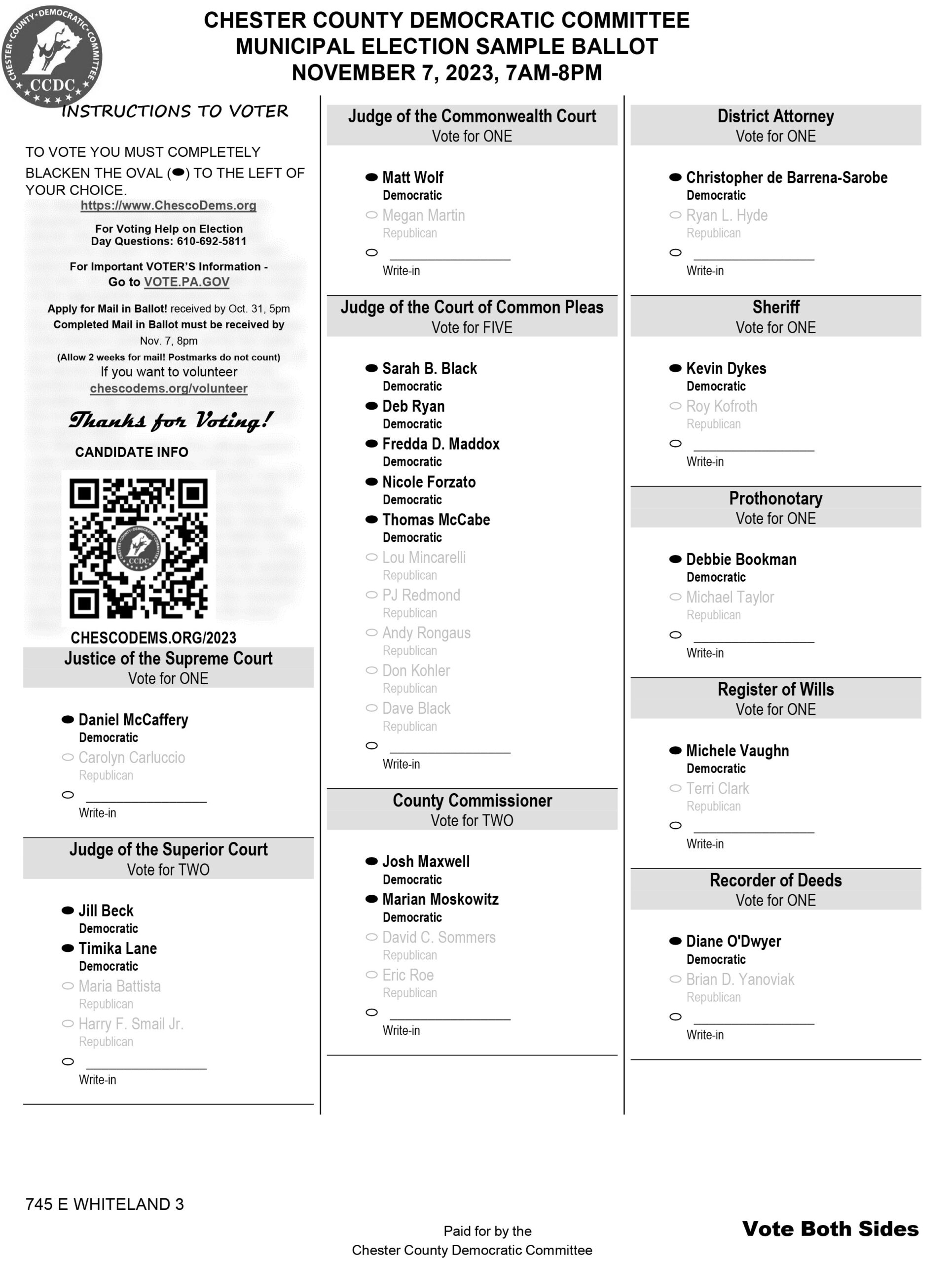 2023 Sample Ballots Great Valley Democratic Committee