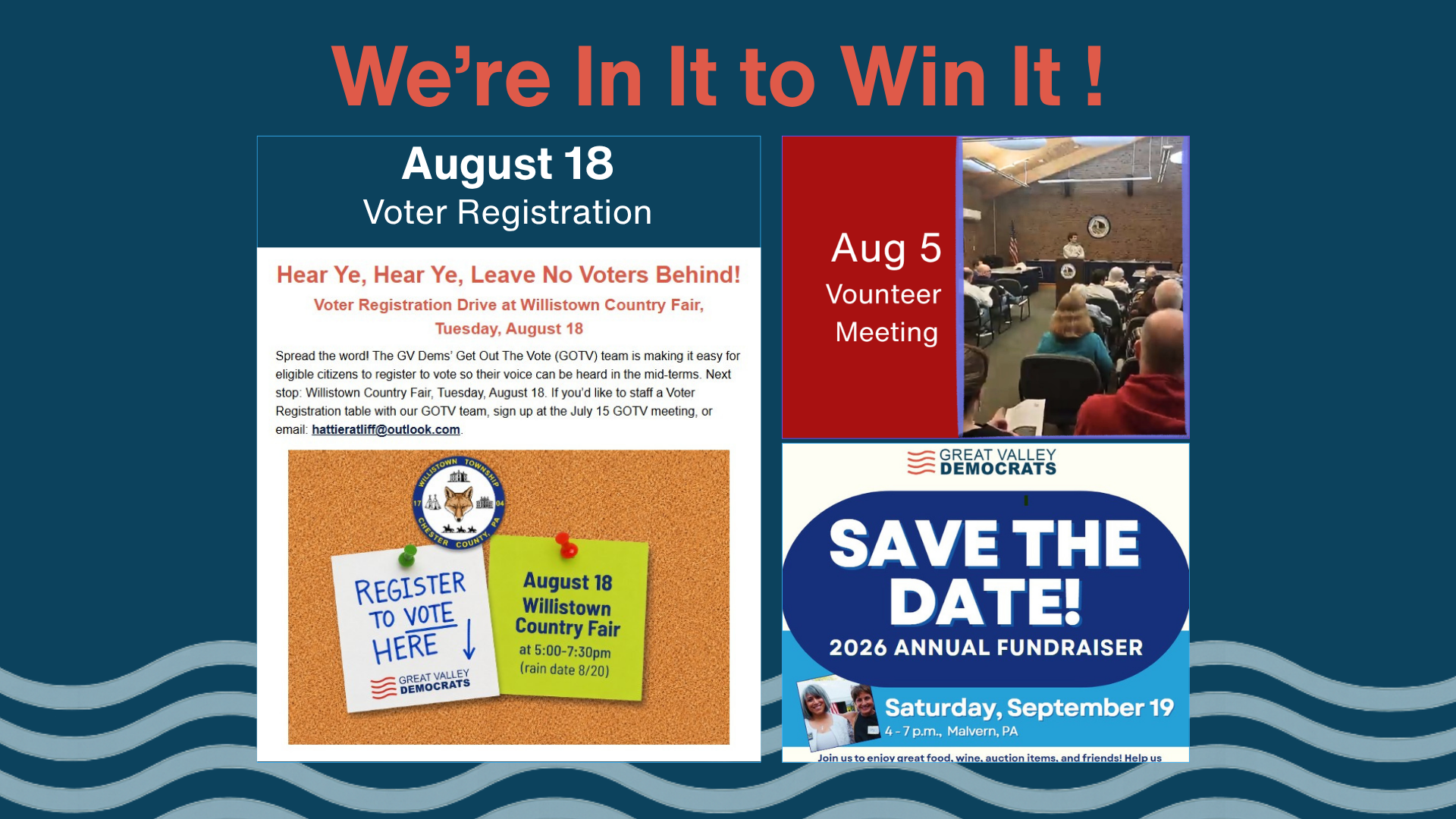 Events on Aug. 5, Aug. 18., and Sept. 19
